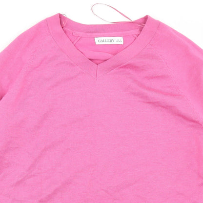Gallery Womens Pink V-Neck  Acrylic Pullover Jumper Size S