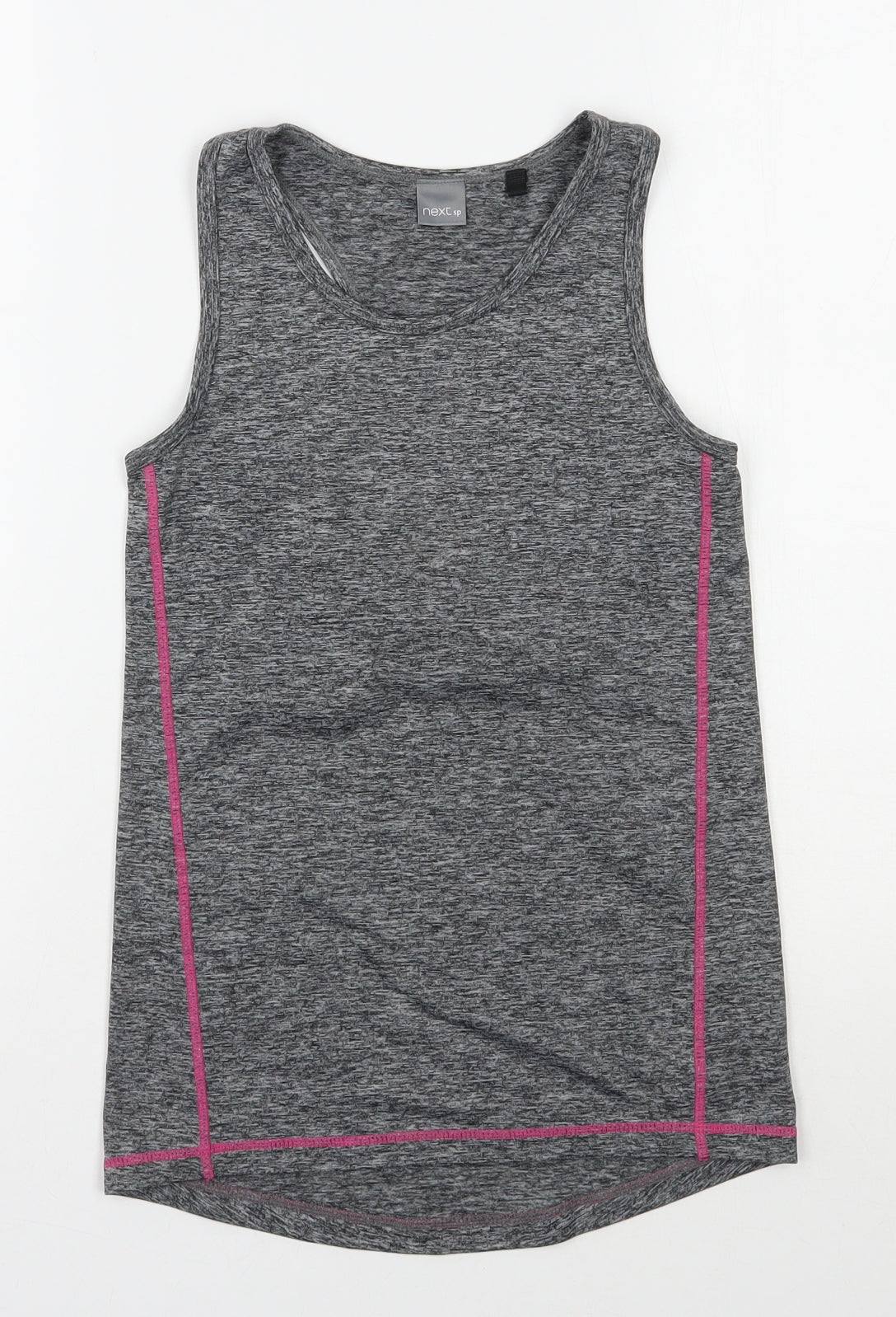 Additional front view of Next girls’ grey polyester jersey tank, size 9, years scoop neck pullover
