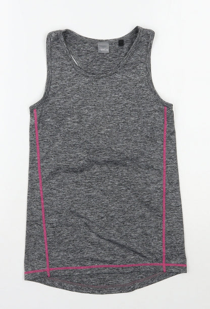 Additional front view of Next girls’ grey polyester jersey tank, size 9, years scoop neck pullover
