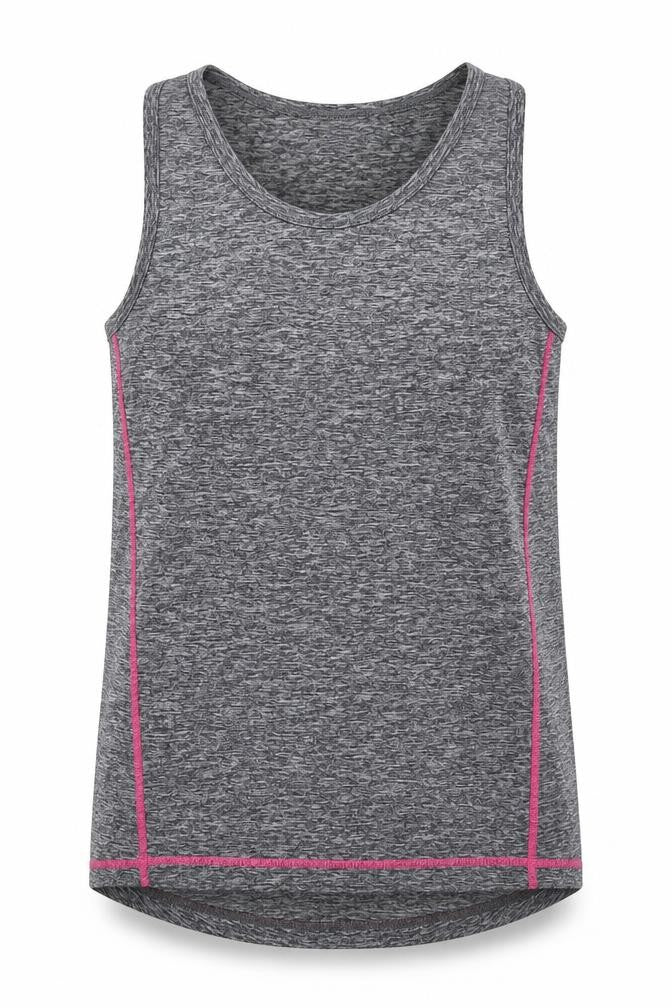 Front view of Next girls’ grey polyester jersey tank, size 9, years scoop neck pullover