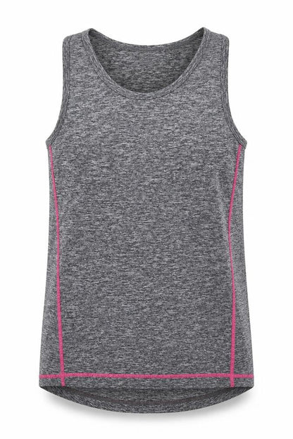 Front view of Next girls’ grey polyester jersey tank, size 9, years scoop neck pullover