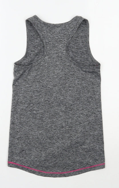 Back view of Next girls’ grey polyester jersey tank, size 9, years scoop neck pullover