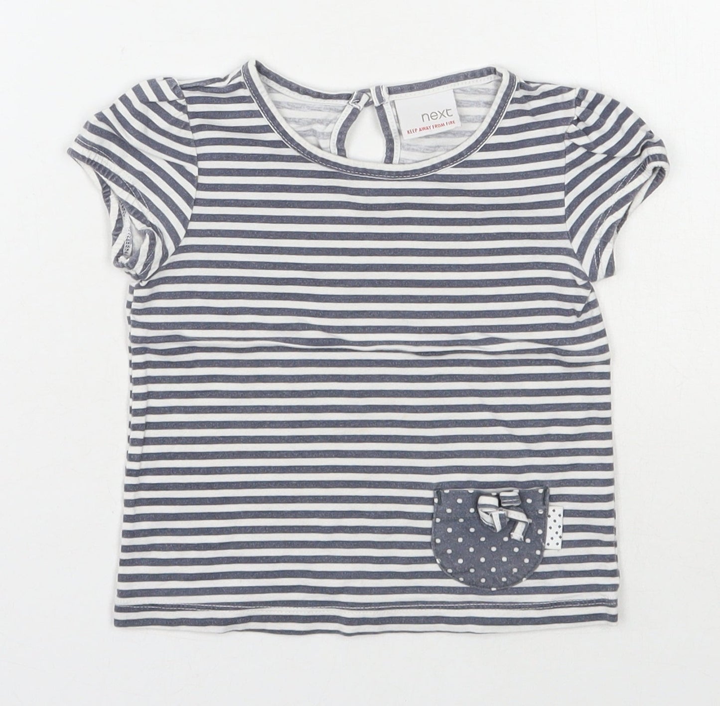 NEXT Girls Grey Striped 100% Cotton Basic T-Shirt Size 12-18 Months Round Neck Pullover