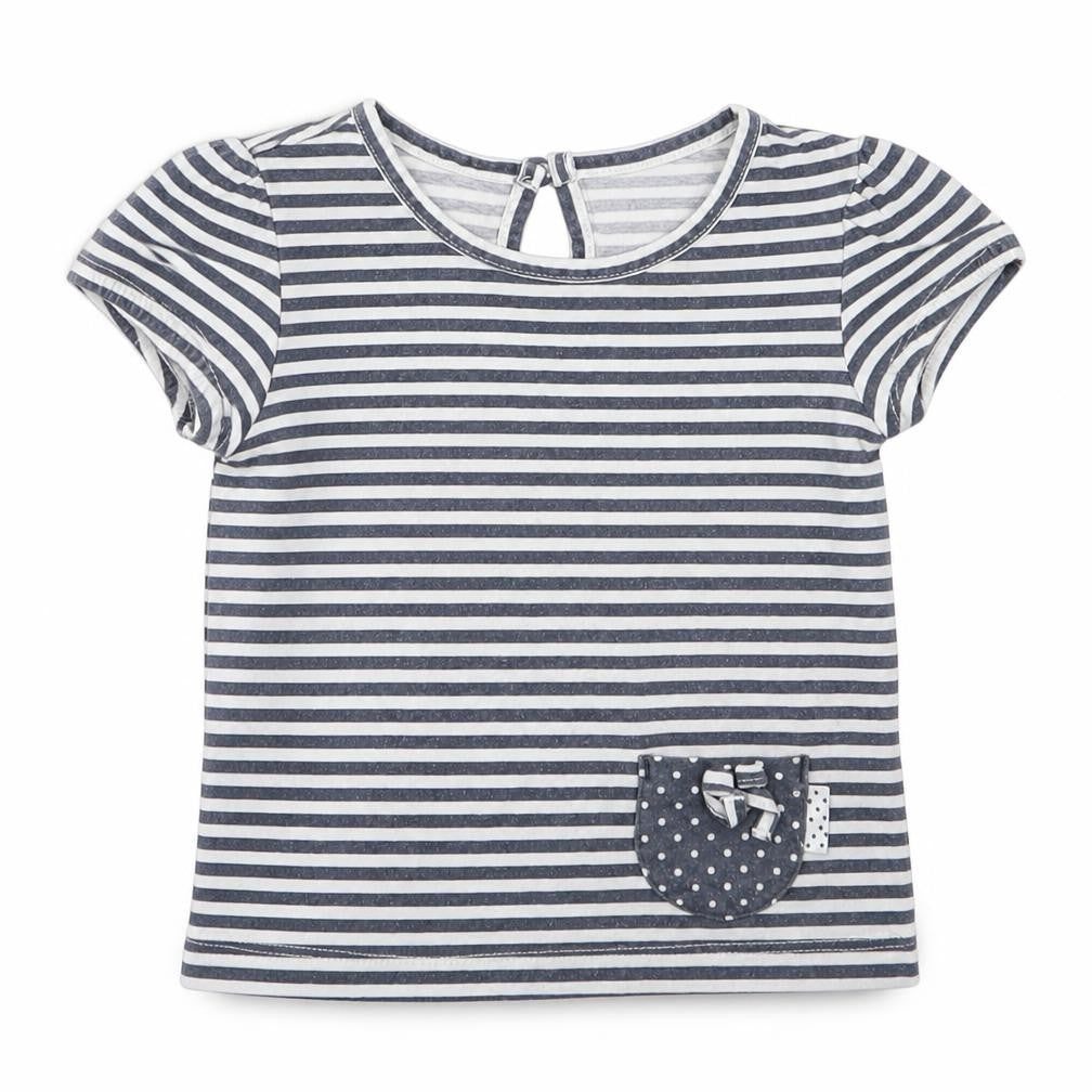 Front view of Next girls’ grey striped 100% cotton basic t-shirt, size 12-18, months round neck pullover