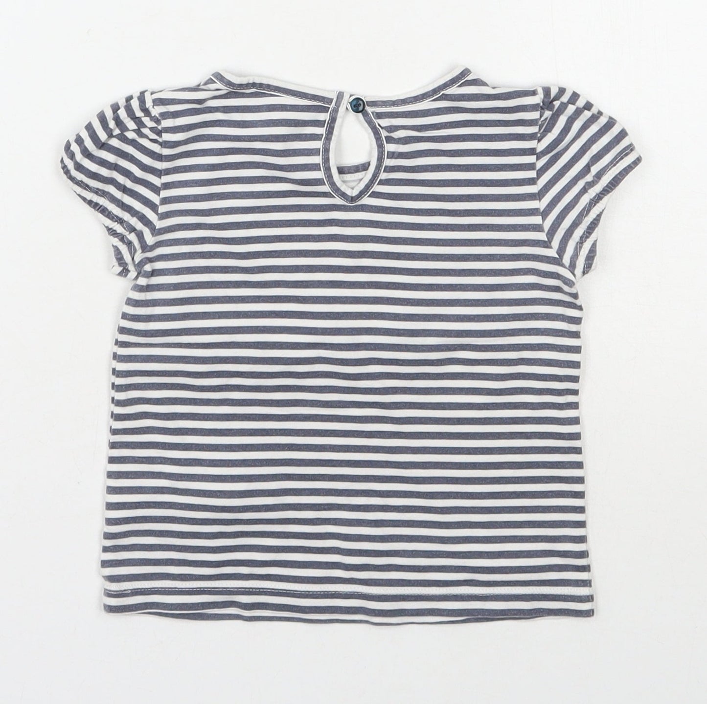 NEXT Girls Grey Striped 100% Cotton Basic T-Shirt Size 12-18 Months Round Neck Pullover