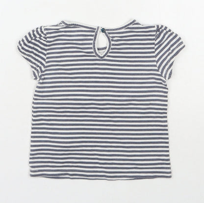 NEXT Girls Grey Striped 100% Cotton Basic T-Shirt Size 12-18 Months Round Neck Pullover
