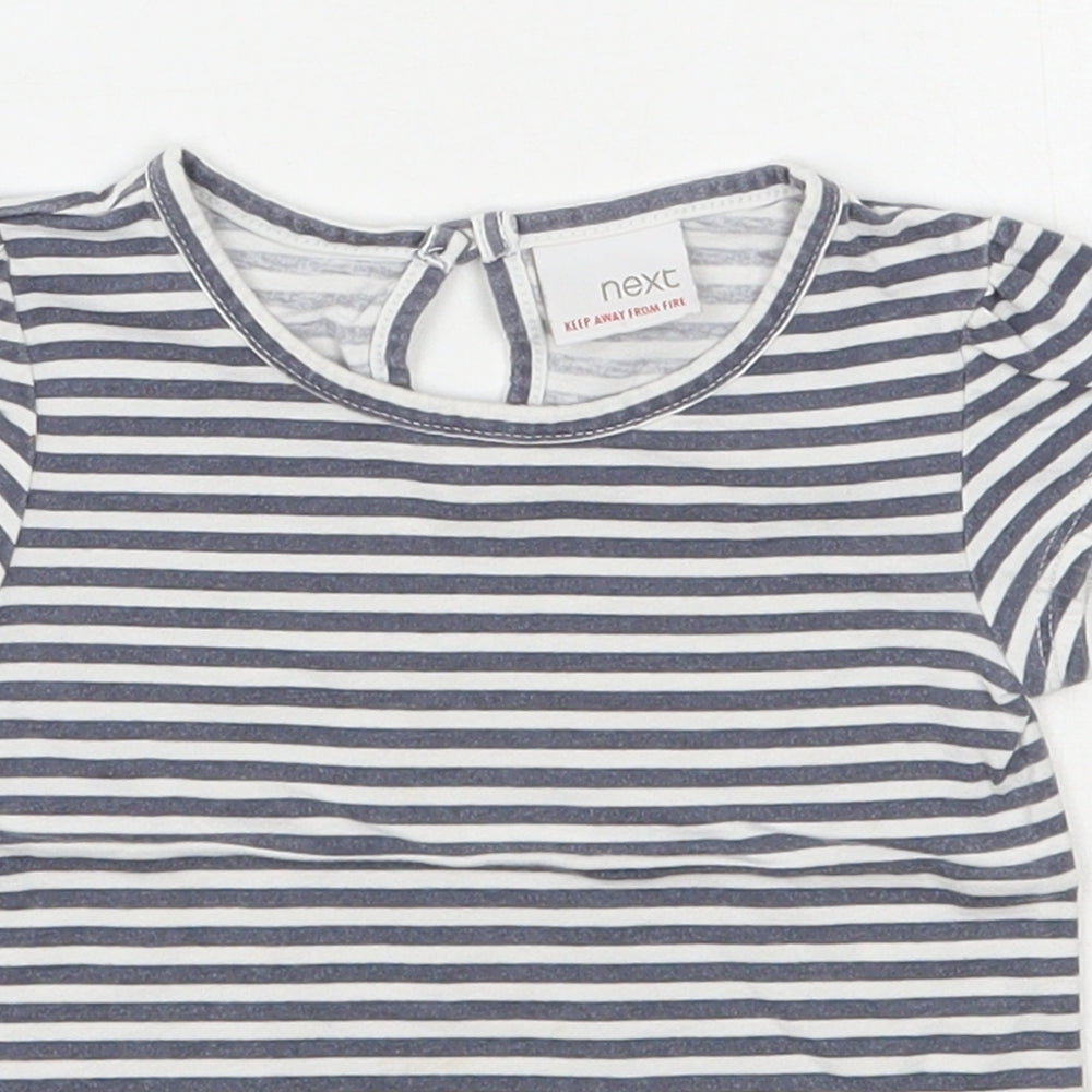 NEXT Girls Grey Striped 100% Cotton Basic T-Shirt Size 12-18 Months Round Neck Pullover