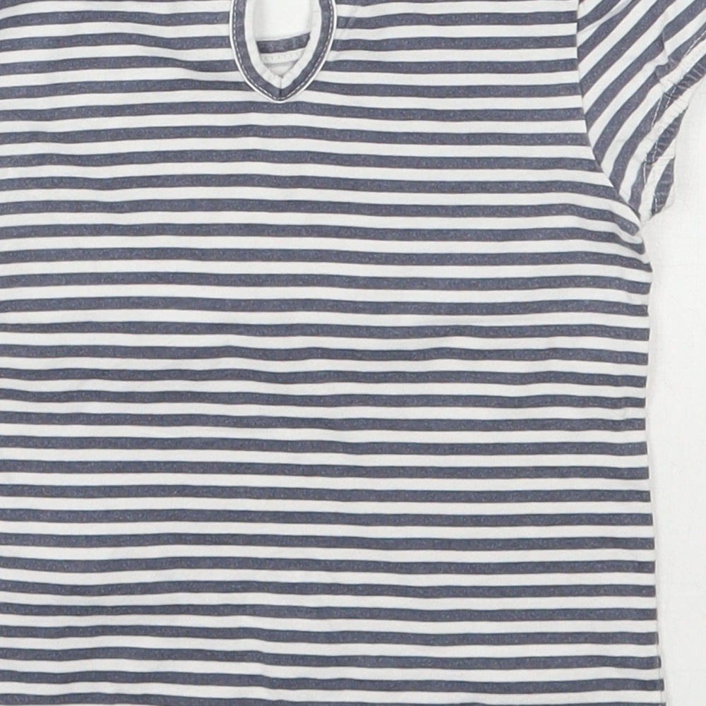NEXT Girls Grey Striped 100% Cotton Basic T-Shirt Size 12-18 Months Round Neck Pullover