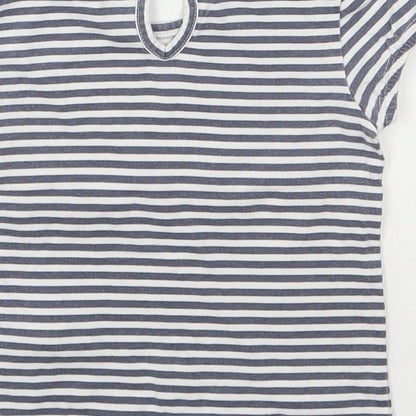 NEXT Girls Grey Striped 100% Cotton Basic T-Shirt Size 12-18 Months Round Neck Pullover