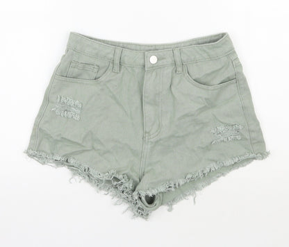 SheIn Womens Green  Cotton Hot Pants Shorts Size S L3 in Regular Zip