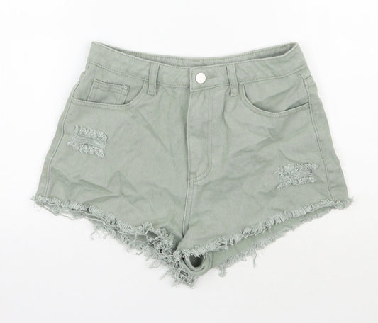 SheIn Womens Green  Cotton Hot Pants Shorts Size S L3 in Regular Zip