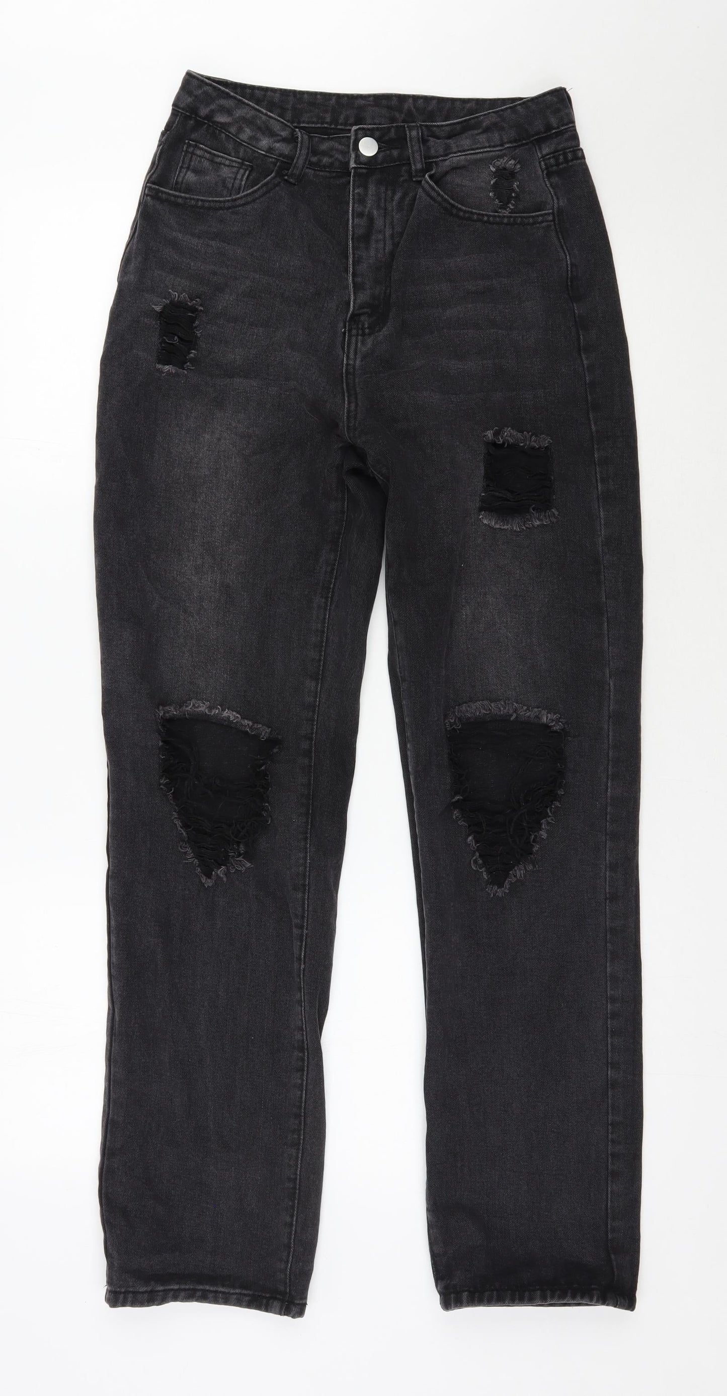 SheIn Womens Black  Cotton Mom Jeans Size S L30 in Regular Zip