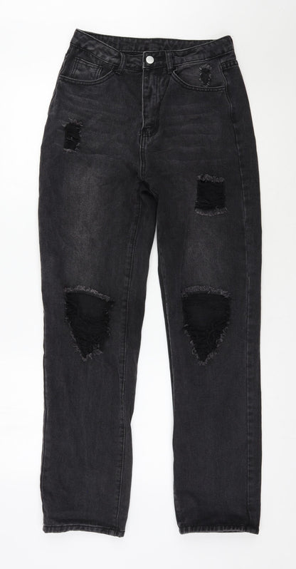 SheIn Womens Black  Cotton Mom Jeans Size S L30 in Regular Zip