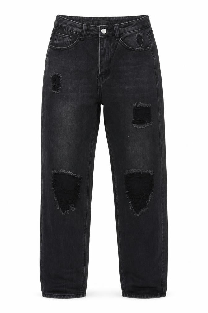 Front view of SHEIN women’s black cotton mom jeans, size S, 30-inch leg regular zip