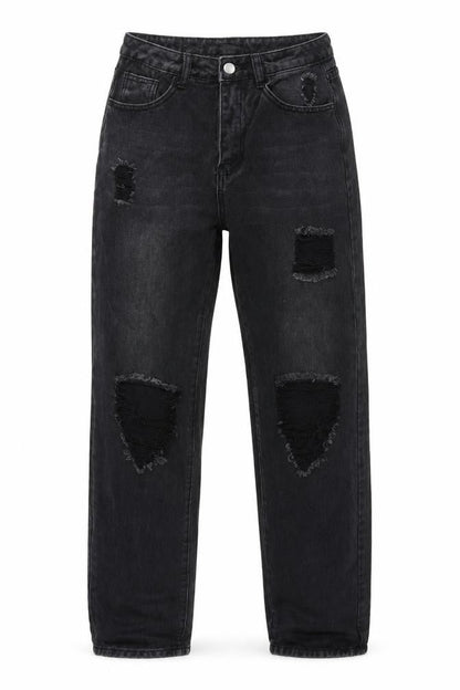Front view of SHEIN women’s black cotton mom jeans, size S, 30-inch leg regular zip