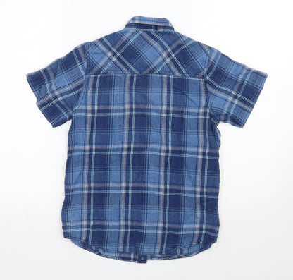 Matalan Boys Blue Plaid 100% Cotton Basic Button-Up Size 10 Years Collared Button