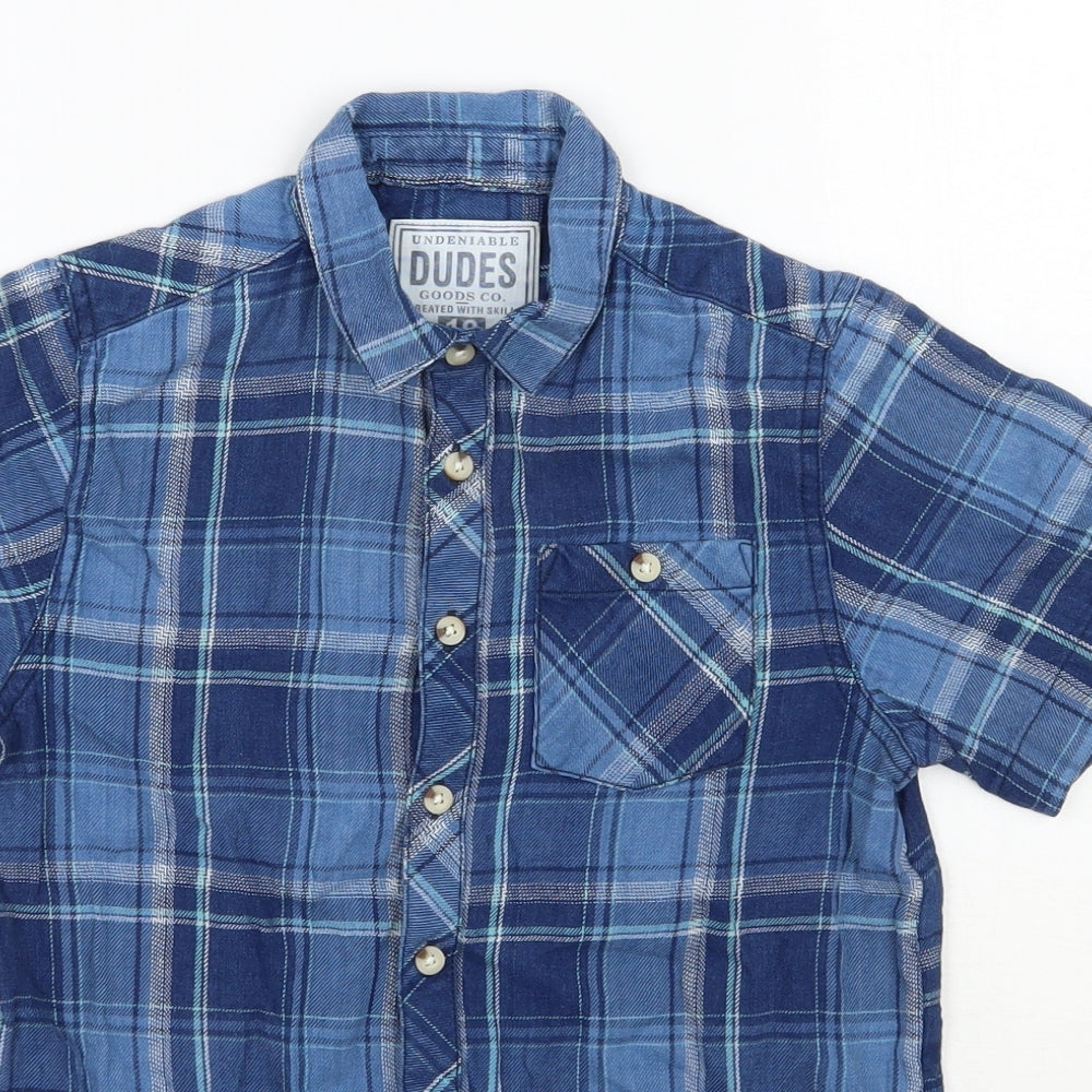 Matalan Boys Blue Plaid 100% Cotton Basic Button-Up Size 10 Years Collared Button