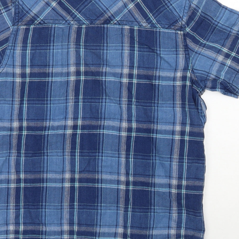 Matalan Boys Blue Plaid 100% Cotton Basic Button-Up Size 10 Years Collared Button