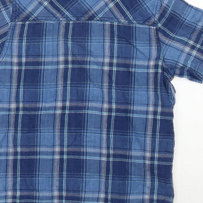 Matalan Boys Blue Plaid 100% Cotton Basic Button-Up Size 10 Years Collared Button