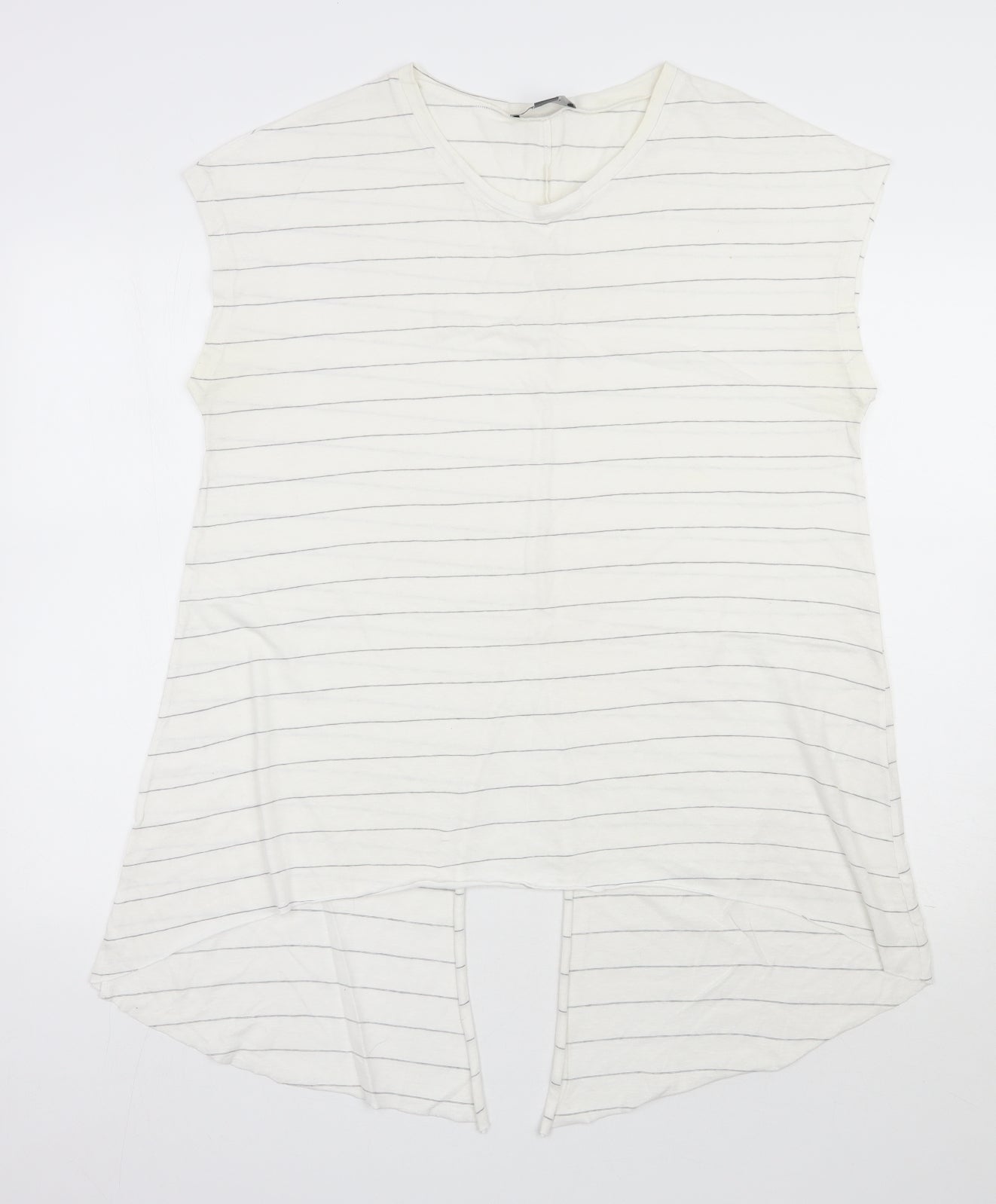Primark Womens Ivory Striped Polyester Basic T-Shirt Size 14 Scoop Neck