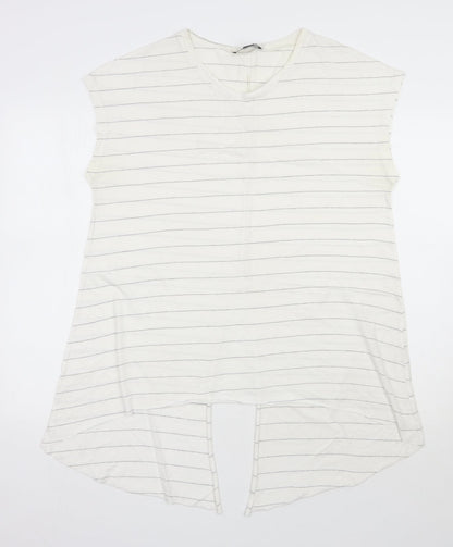 Primark Womens Ivory Striped Polyester Basic T-Shirt Size 14 Scoop Neck