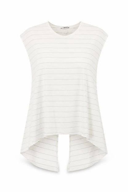 Primark Womens Ivory Striped Polyester Basic T-Shirt Size 14 Scoop Neck