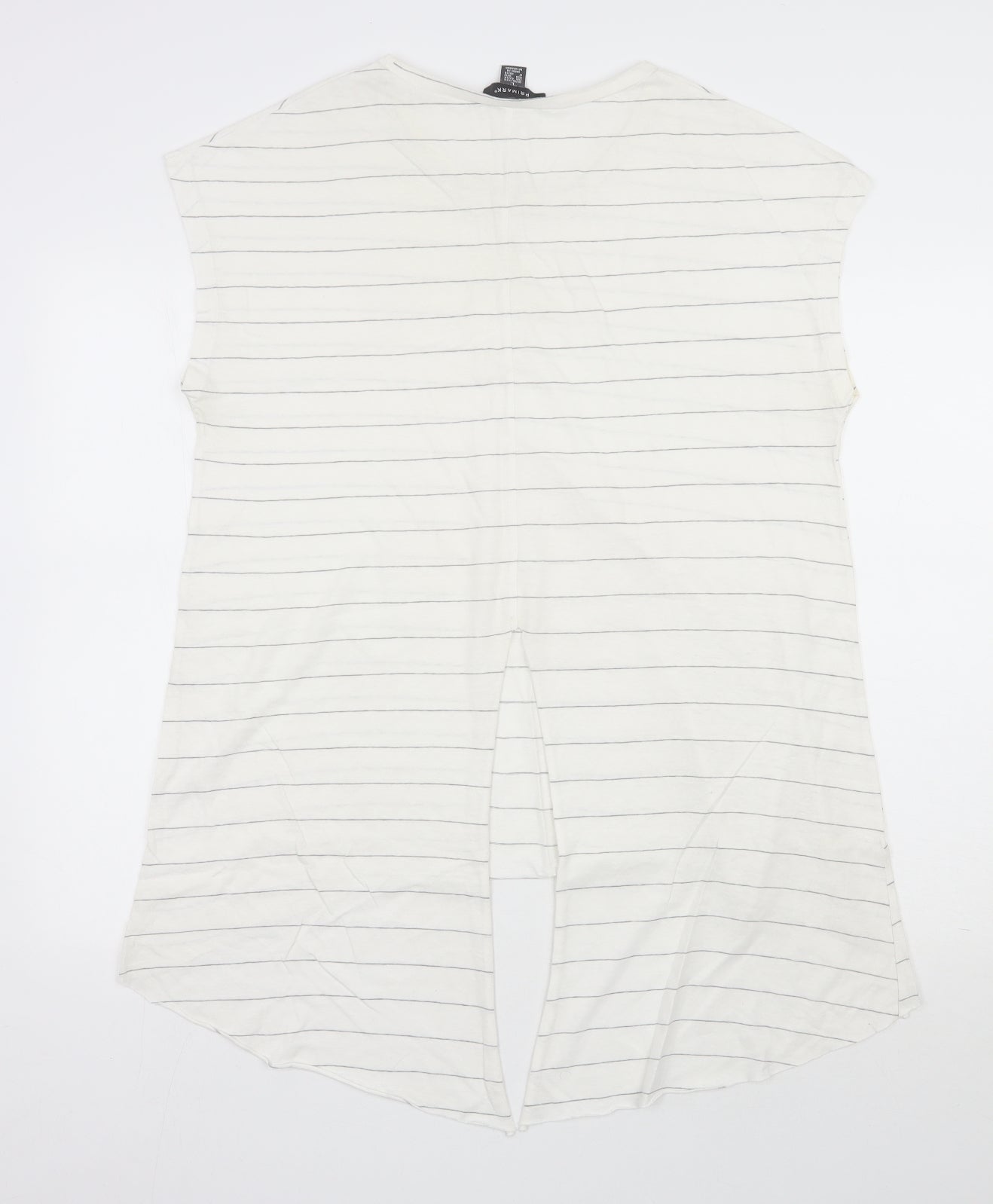 Primark Womens Ivory Striped Polyester Basic T-Shirt Size 14 Scoop Neck