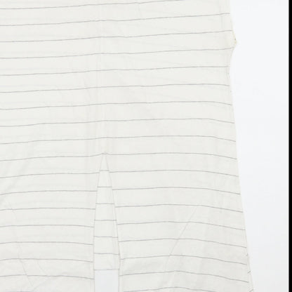 Primark Womens Ivory Striped Polyester Basic T-Shirt Size 14 Scoop Neck
