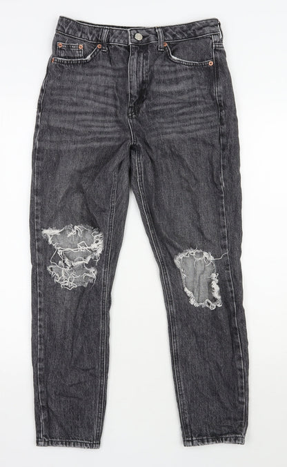 Topshop Womens Black  Cotton Mom Jeans Size 28 in L30 in Regular Zip