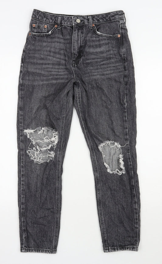 Topshop Womens Black  Cotton Mom Jeans Size 28 in L30 in Regular Zip