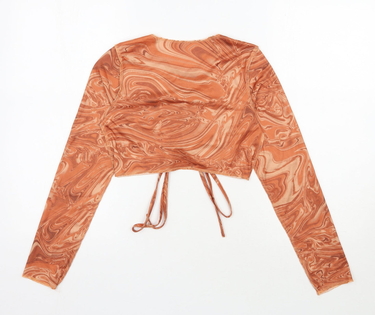 SheIn Womens Orange Geometric Polyester Cropped Blouse Size S V-Neck