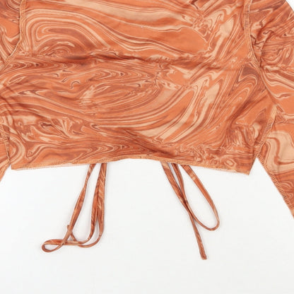 SheIn Womens Orange Geometric Polyester Cropped Blouse Size S V-Neck