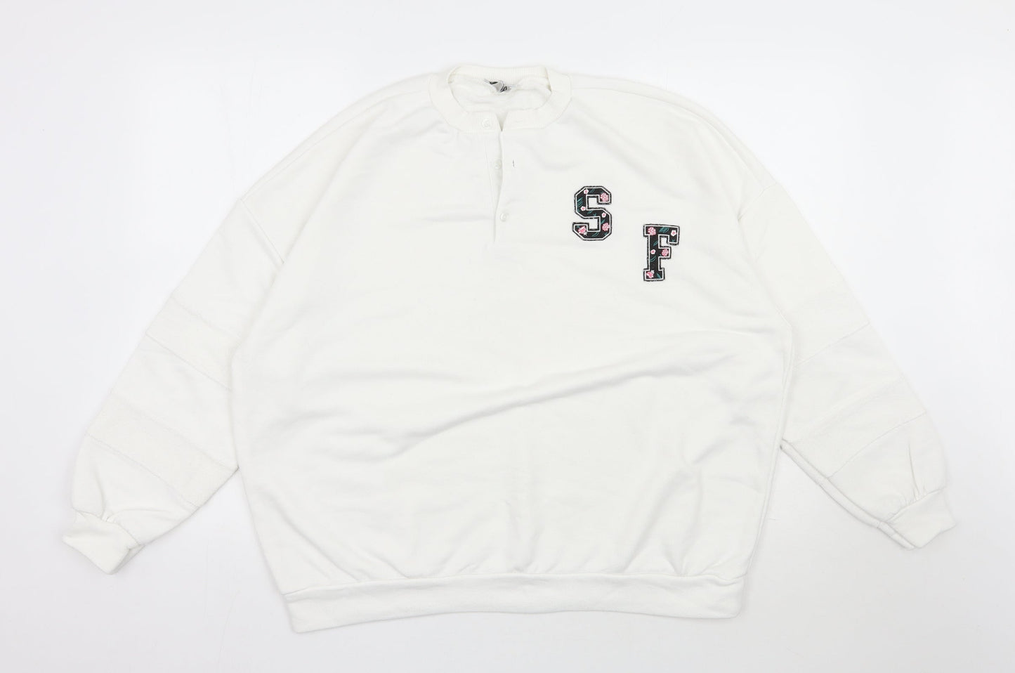 Suffle Womens White  Polyester Pullover Sweatshirt Size L  Pullover