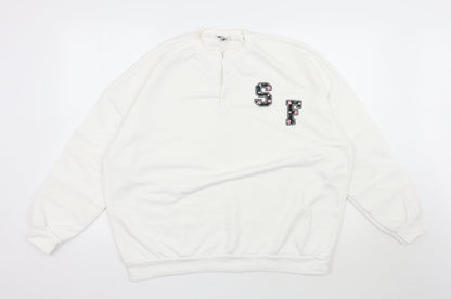 Suffle Womens White  Polyester Pullover Sweatshirt Size L  Pullover