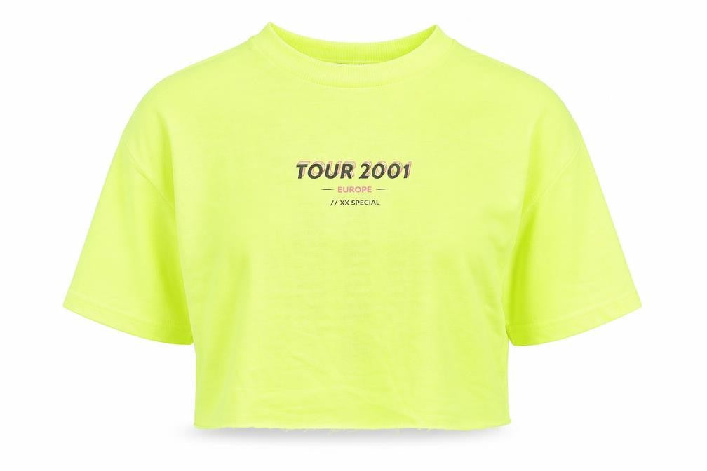 Front view of Bershka women’s yellow polyester pullover sweatshirt, size S, pullover - cropped