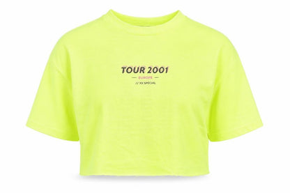 Front view of Bershka women’s yellow polyester pullover sweatshirt, size S, pullover - cropped
