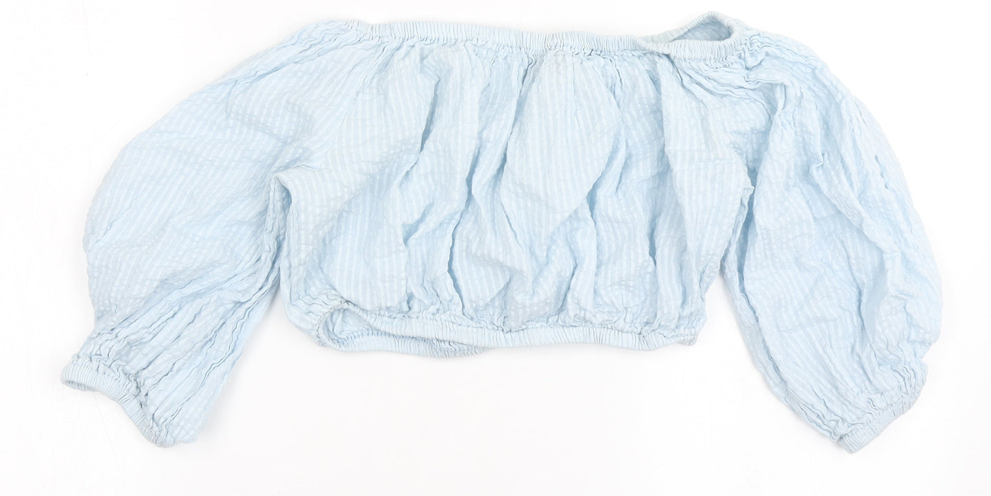 Womens UK Size M South Beach Blue Cropped Blouse