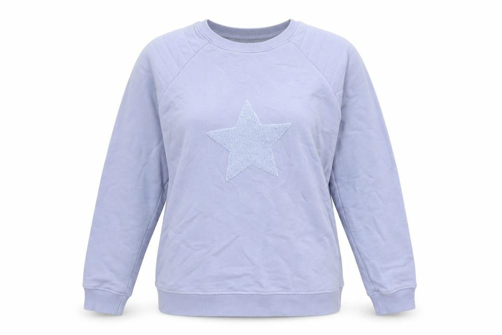 Front view of Gallery women’s blue pullover sweatshirt, size XS, pullover