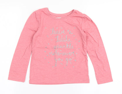 Front view of Young Dimension girls’ pink polyester basic t-shirt, size 5-6, years round neck pullover - sparkle