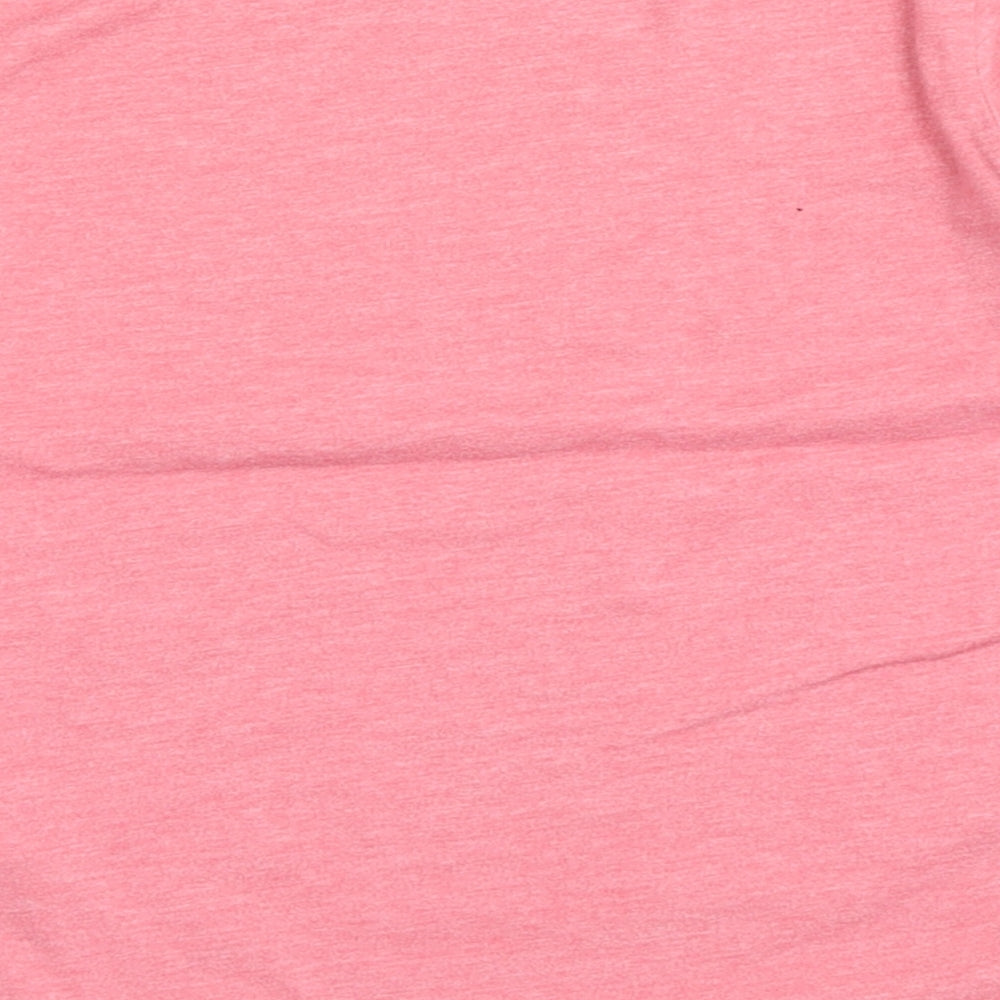 Brand and care label for Young Dimension girls’ pink polyester basic t-shirt, size 5-6, years round neck pullover - sparkle