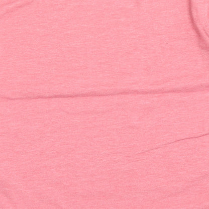 Brand and care label for Young Dimension girls’ pink polyester basic t-shirt, size 5-6, years round neck pullover - sparkle