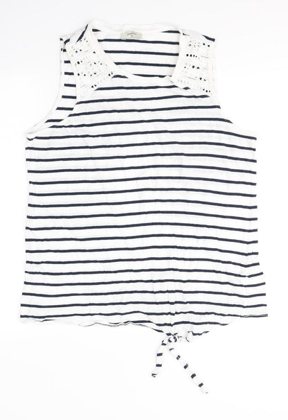 Papaya Womens White Striped Cotton Basic Tank Size 18 Round Neck