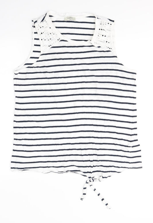Papaya Womens White Striped Cotton Basic Tank Size 18 Round Neck