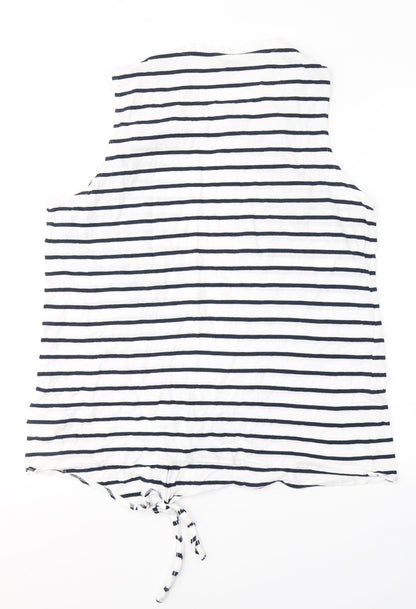 Papaya Womens White Striped Cotton Basic Tank Size 18 Round Neck