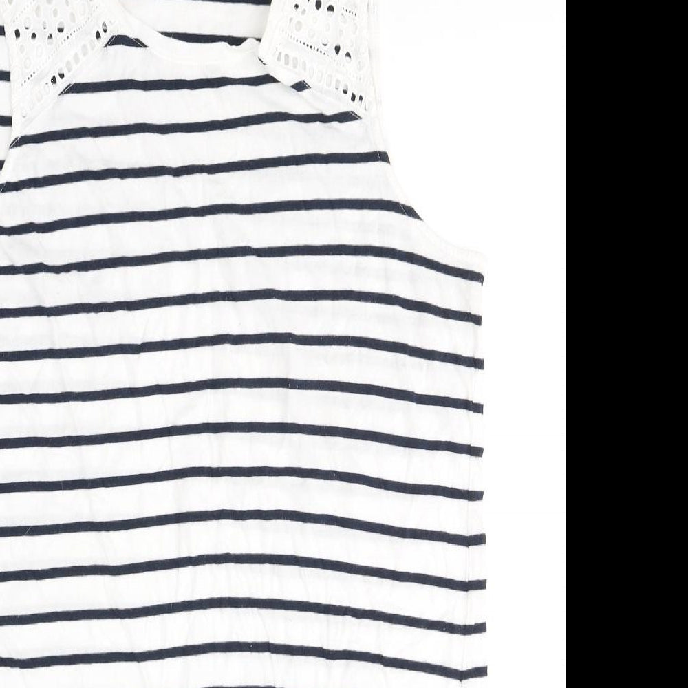 Papaya Womens White Striped Cotton Basic Tank Size 18 Round Neck