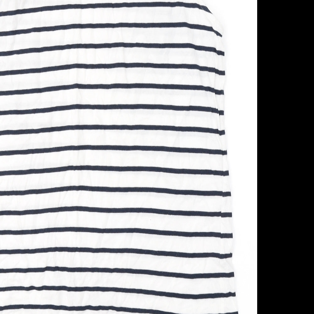 Papaya Womens White Striped Cotton Basic Tank Size 18 Round Neck