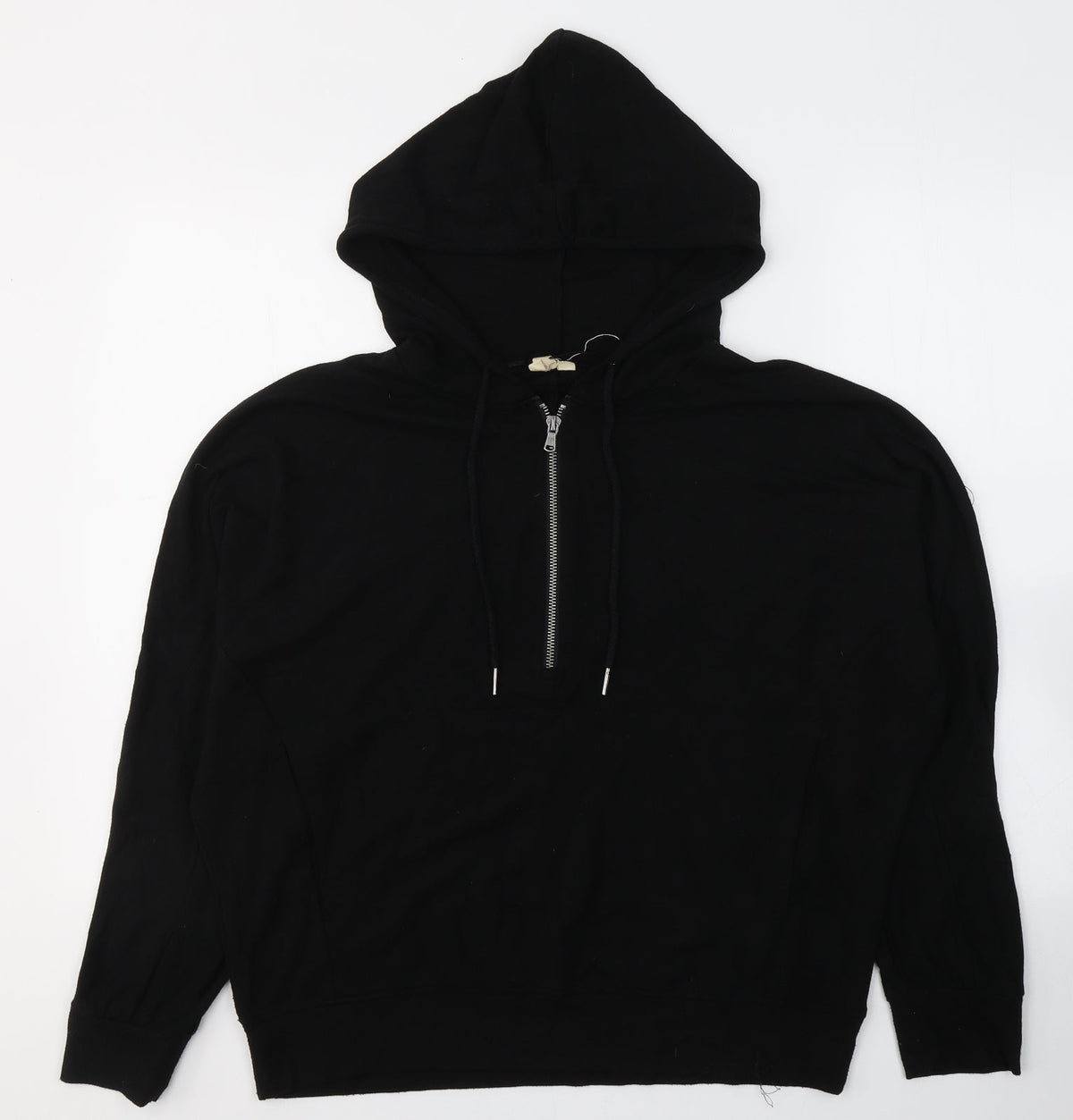 Front view of Cable & Gauge women’s black viscose pullover hoodie, size L, pullover