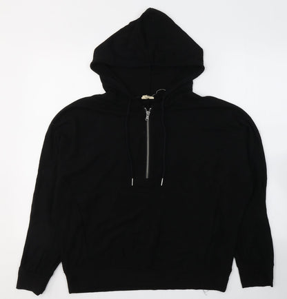 Front view of Cable & Gauge women’s black viscose pullover hoodie, size L, pullover