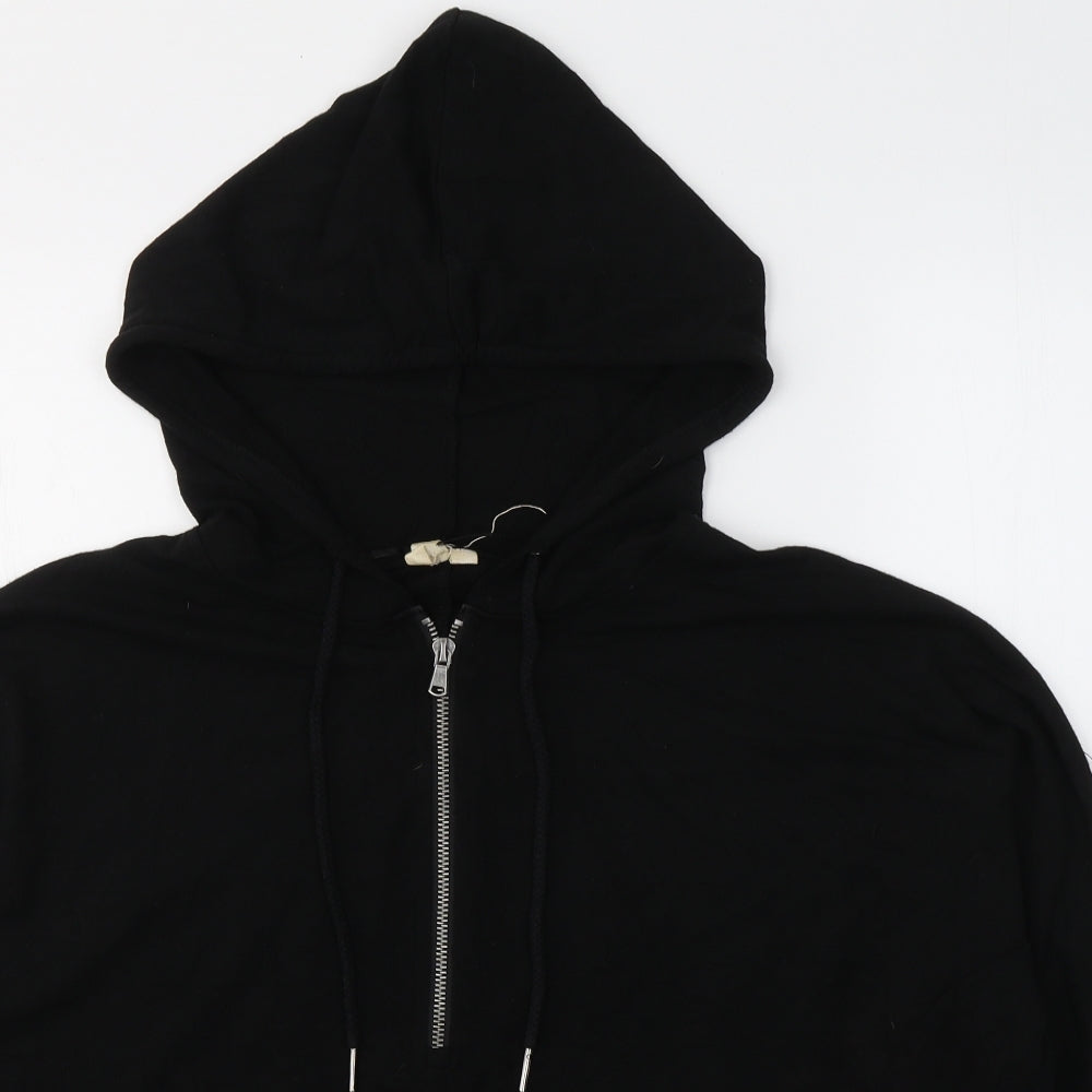 Close-up detail of Cable & Gauge women’s black viscose pullover hoodie, size L, pullover