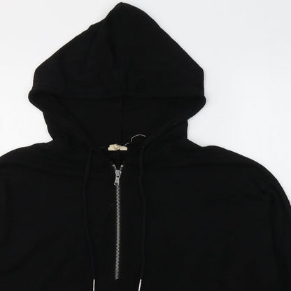 Close-up detail of Cable & Gauge women’s black viscose pullover hoodie, size L, pullover